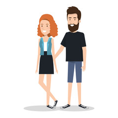 Fototapeta premium young couple teen character standing people vector illustration