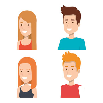 set of style young people smiling portrait vector illustration