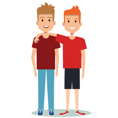 two boys hugging best friends happy smiling vector illustration