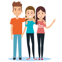 Obraz premium characters embracing three friends on white background vector illustration