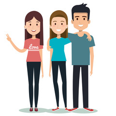 Obraz premium characters embracing three friends on white background vector illustration