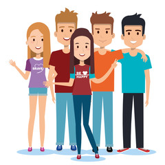 group of happy people friends together in casual clothes on a white background vector illustration