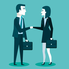 business cooperation handshake of two business partners with briefcase vector illustration