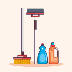 Fototapeta premium laundry equipment clear broom mop detergent vector illustration