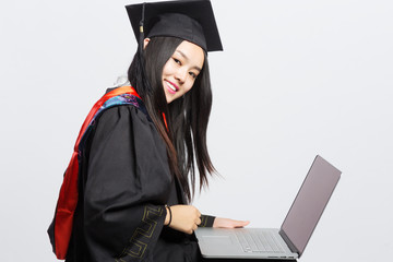 Chinese female students watching computer