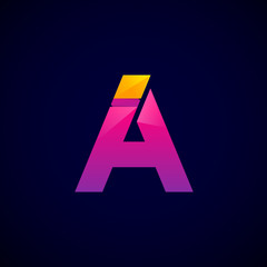 Letter A Modern glossy logo, Vector abstract origami, Digital, Technology, Media for your Corporate identity