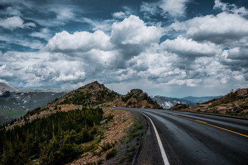 Road through the mountain pass in the Rocky Mountains. Colorado State, USA