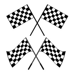 Crossed black and white checkered flags logo conceptual of motor sport, isolated on white