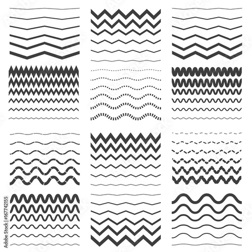 Zigzag And Wavy Line Patterns Set Vector Decorative Zig Zag