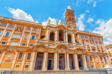 Fototapeta na wymiar Square of Santa Maria Maggiore (Piazza di Santa Maria Maggiore)and Santa Maria Maggiore church, with people and tourist's. Italy.