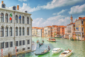 Views of the most beautiful canal of Venice - Grand Canal water streets, boats, gondolas, mansions...