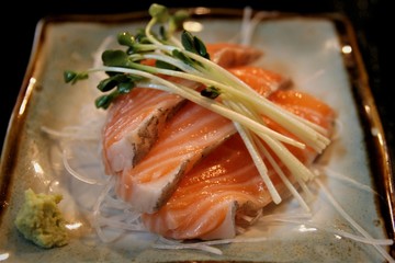 Salmon raw sashimi 
