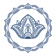 Hand drawn Lotus with mandala. Oriental ornaments for greeting card, invitation, yoga poster, coloring book.