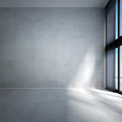 3D rendering interior design scene of minimal empty lounge and living room and concrete wall 