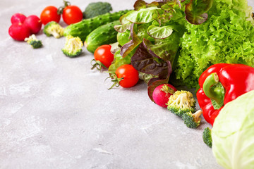 Fresh vegetables on a table. Healthy food. Selective focus. Copy space