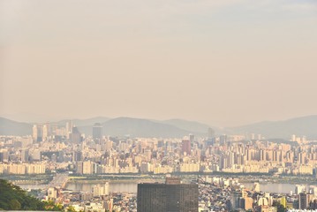 View of Downtown Seoul During Sunset