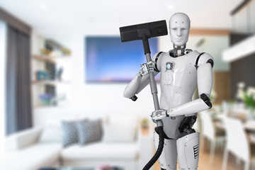 robot holding vacuum cleaner