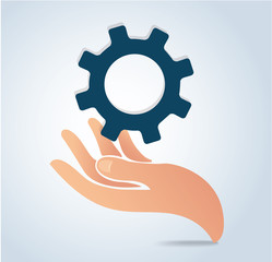 hands holding gear design logo icon vector