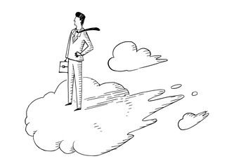 Businessman standing on the cloud, vector
