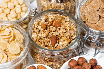 assortment of breakfast cereals and nuts