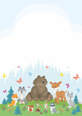Obraz na płótnie Canvas Baby colorful background with the image of a cute woodland animals. Vector illustration.
