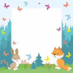 Baby colorful background with the image of a cute woodland animals. Vector illustration.