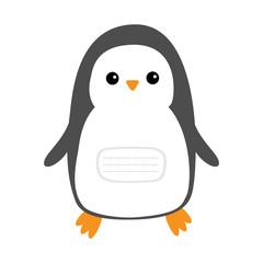 Notebook cover. Penguin. Cute cartoon character. Arctic animal collection. Baby bird. Flat design White winter background. Isolated.