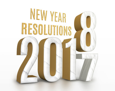 New year Resolution 2017 marble and gold texture number change to 2018 new year in white studio room, New year greeting card  concept,3D rendering