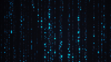 Blue matrix rain of digital HEX code