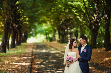 Beautiful bride and groom couple at the wedding