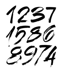vector set of calligraphic acrylic or ink numbers, brush lettering