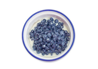 Top view of the bilberry dessert with sweetened condensed milk