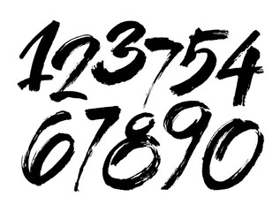 vector set of calligraphic acrylic or ink numbers, brush lettering
