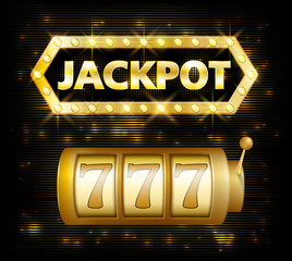 Jackpot casino lotto label background sign. Casino jackpot 777 gamble winner with text shining symbol isolated on white. Vector illustration