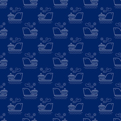 Seamless Travel Pattern with Ship, Maritime Tourism Concept , Line Style Design, Vector Illustration