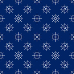 Seamless Travel Pattern with Ship's Wheel, Maritime Tourism Concept , Line Style Design, Vector Illustration