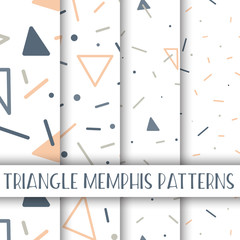 Memphis collection, triangle geometric shapes seamless pattern pack 