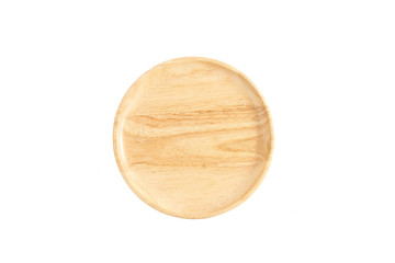 Wooden plate on white background.