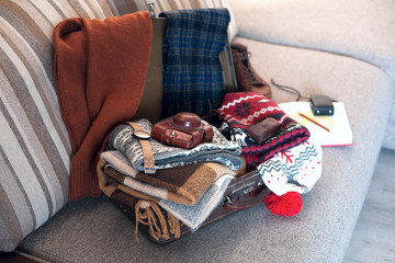 Warm clothes in the suitcase for winter travel