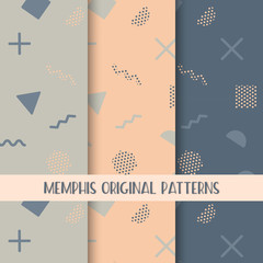 Memphis geometric shapes seamless pattern pack 