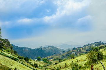 Fototapeta na wymiar View on mountain landscape by Todos Santos Cuchumatan in Guatemala