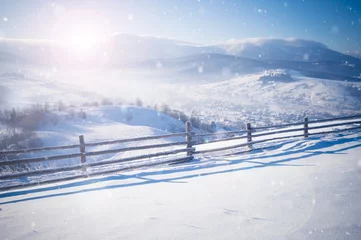 Tuinposter Winter mountain hills © Nickolay Khoroshkov