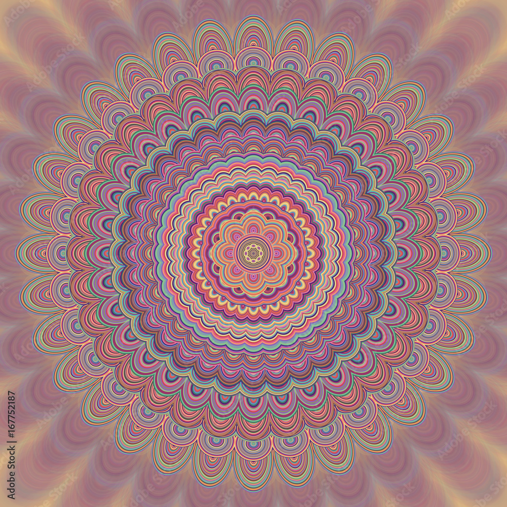 Poster abstract mandala fractal background - circular symmetry vector pattern graphic design from concentri