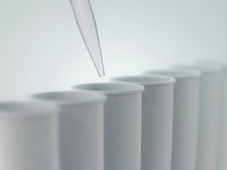 Laboratory pipette over glass test tubes. 3D rendering