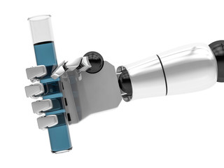 Concept of a robotic mechanical arm with test tube. 3D rendering