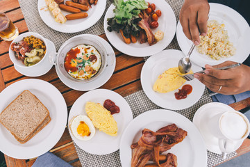 Enjoy breakfast concept background, vintage tone.