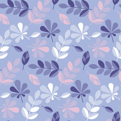 purple and violet color decorative fall leaves seamless pattern for surface design, fabric, wrapping paper, background. abstract geometry style vector autumn illustration. 