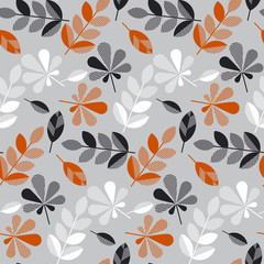 decorative fall leaves seamless pattern for surface design, fabric, wrapping paper, background. abstract geometry style vector autumn illustration. natural leaf simple repeatable motif