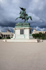 Obraz premium Archduke Charles monument on Heldenplatz in Vienna, Austria, equestrian statue of the Duke of Teschen, inaugurated in 1860