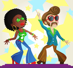 Disco dancers, vector illustration